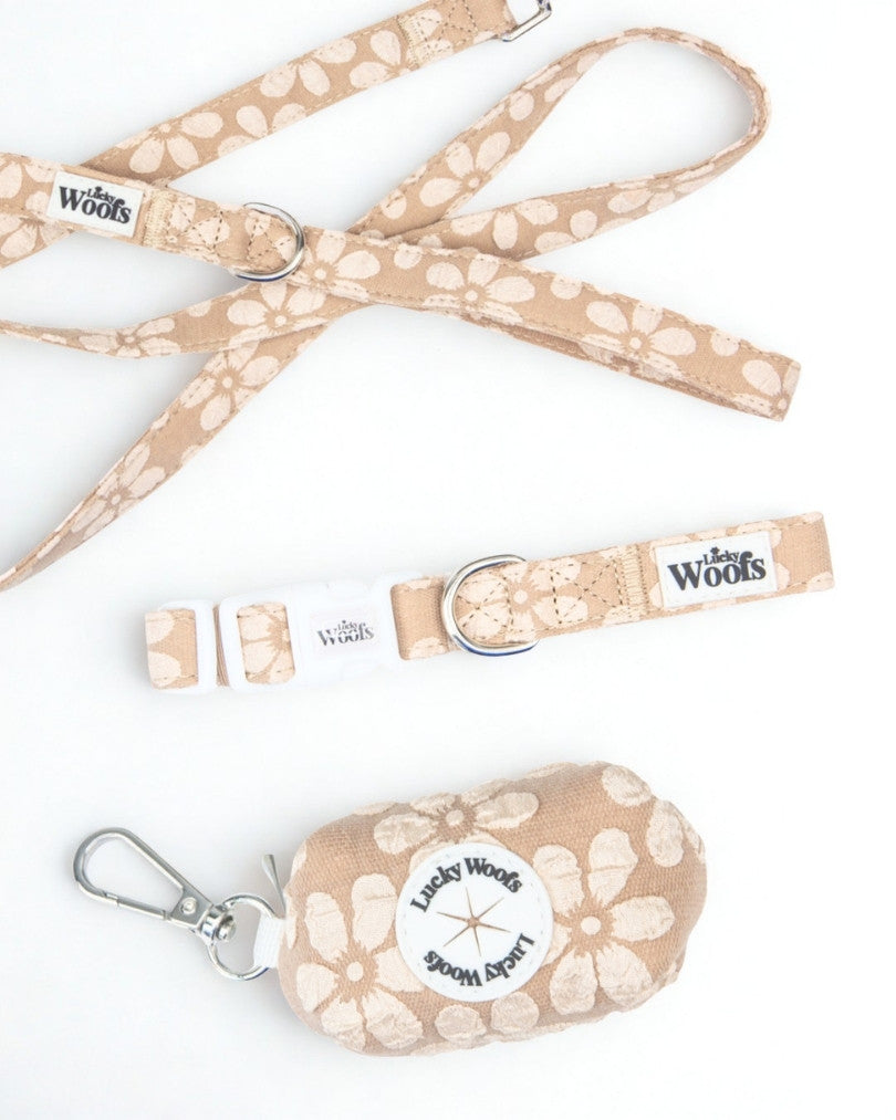 Komplet NA SPREHOD (Povodec + Ovratnica + Torbica) Cocoa Blooom Deluxe